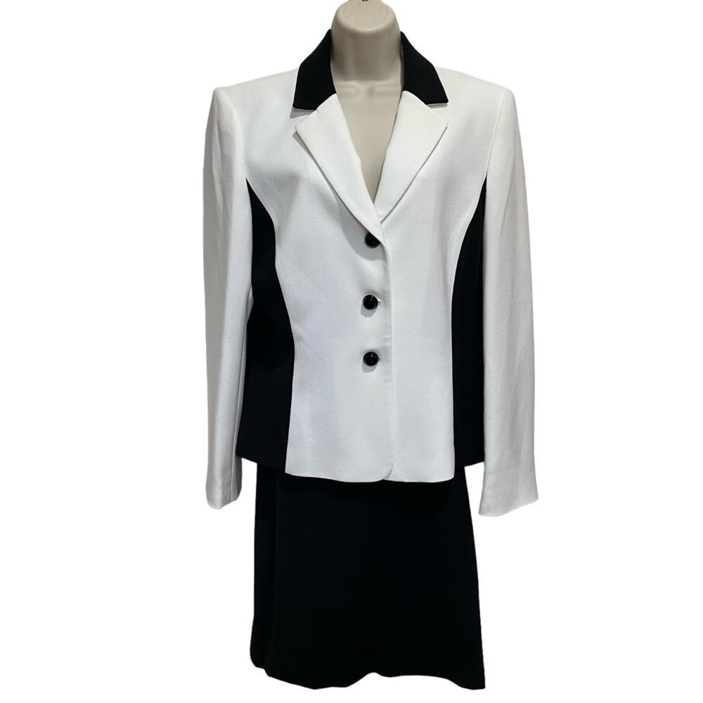 Studio Tahari-Levine Black White Skirt Suit Sz 14 NWT